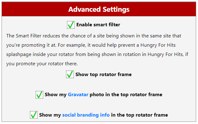 Advanced rotator settings in Hungry For Hits